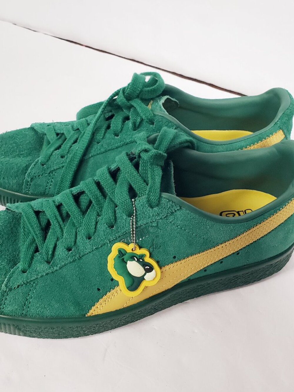 PUMA Clyde Super Suede Lace-Up Sneakers In Evergreen Sun Ray Yellow